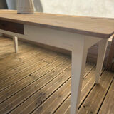 Old farm table with white base and drawer