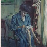 Oil on panel Young woman reading Signed Roger Alluin dated 28/2/38