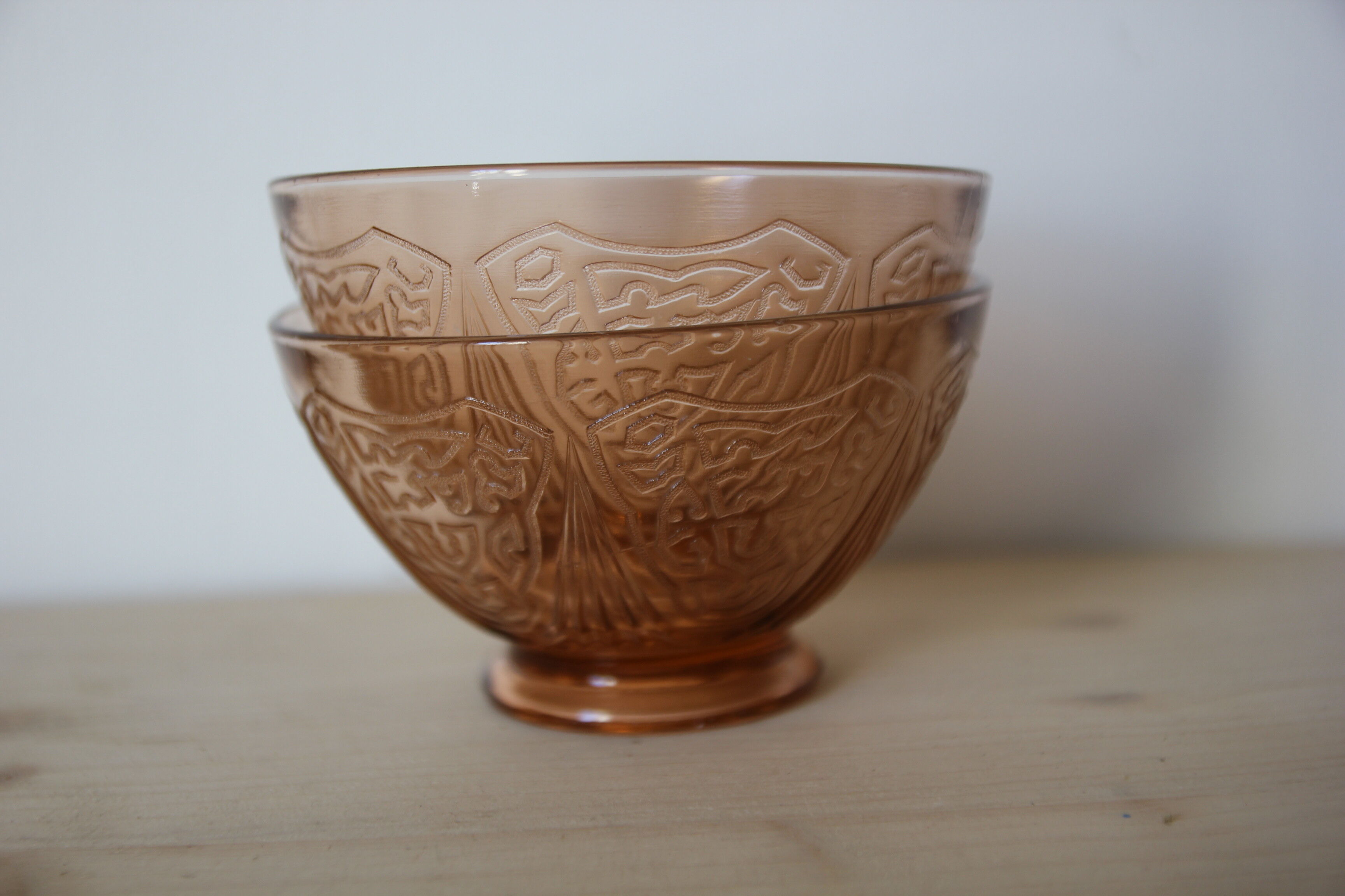Duo of pink glass bowls
