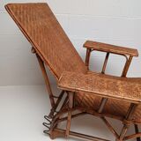 Chaise longue ancienne en rotin  tressé 1900