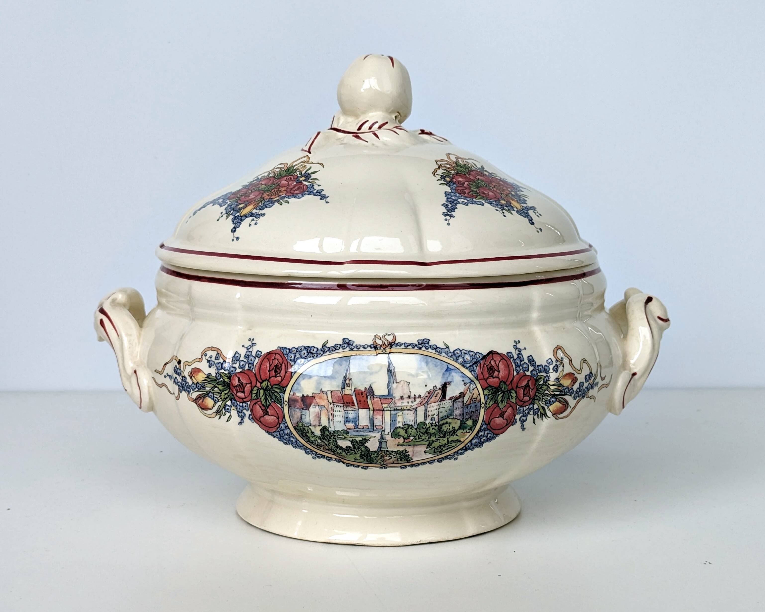 Earthenware tureen from sarreguemines obernai model illustrated by henri loux