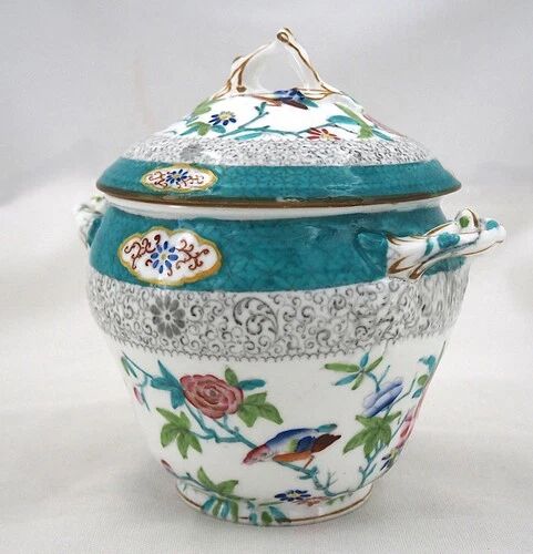 Minton porcelain sugar bowl, decor 3084 Cuckoo, blue cuckoo, excellent condition.