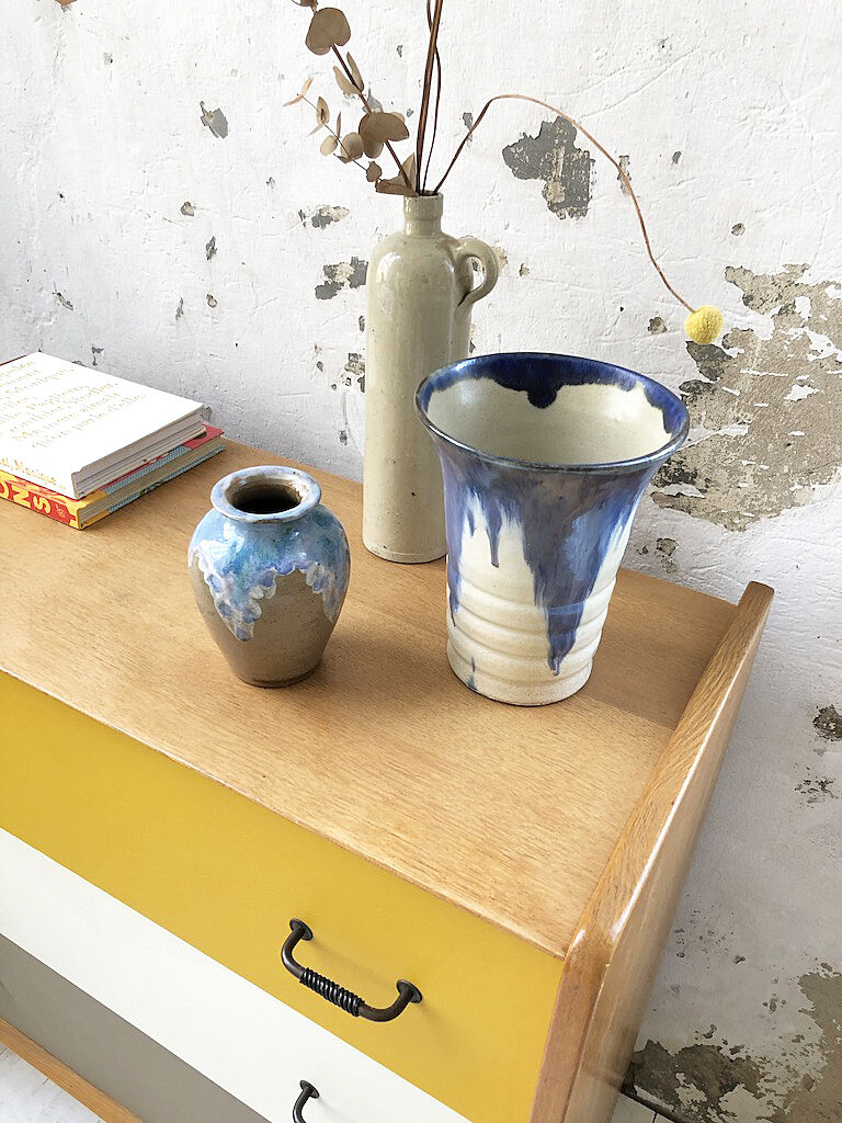 Enamelled sandstone vase