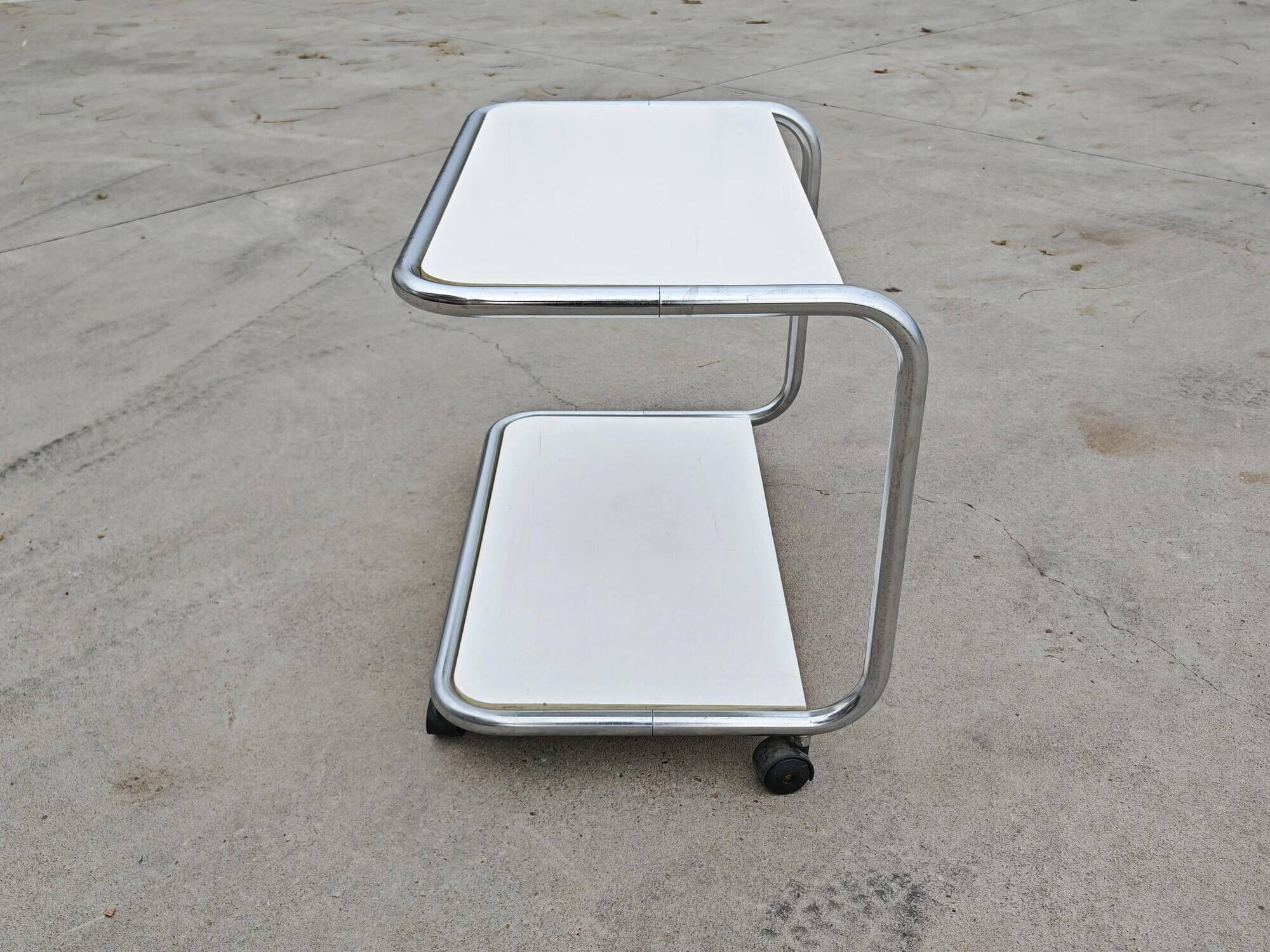 Tubular side table with 2 levels in Bauhaus style, tubular steel, 1970s.