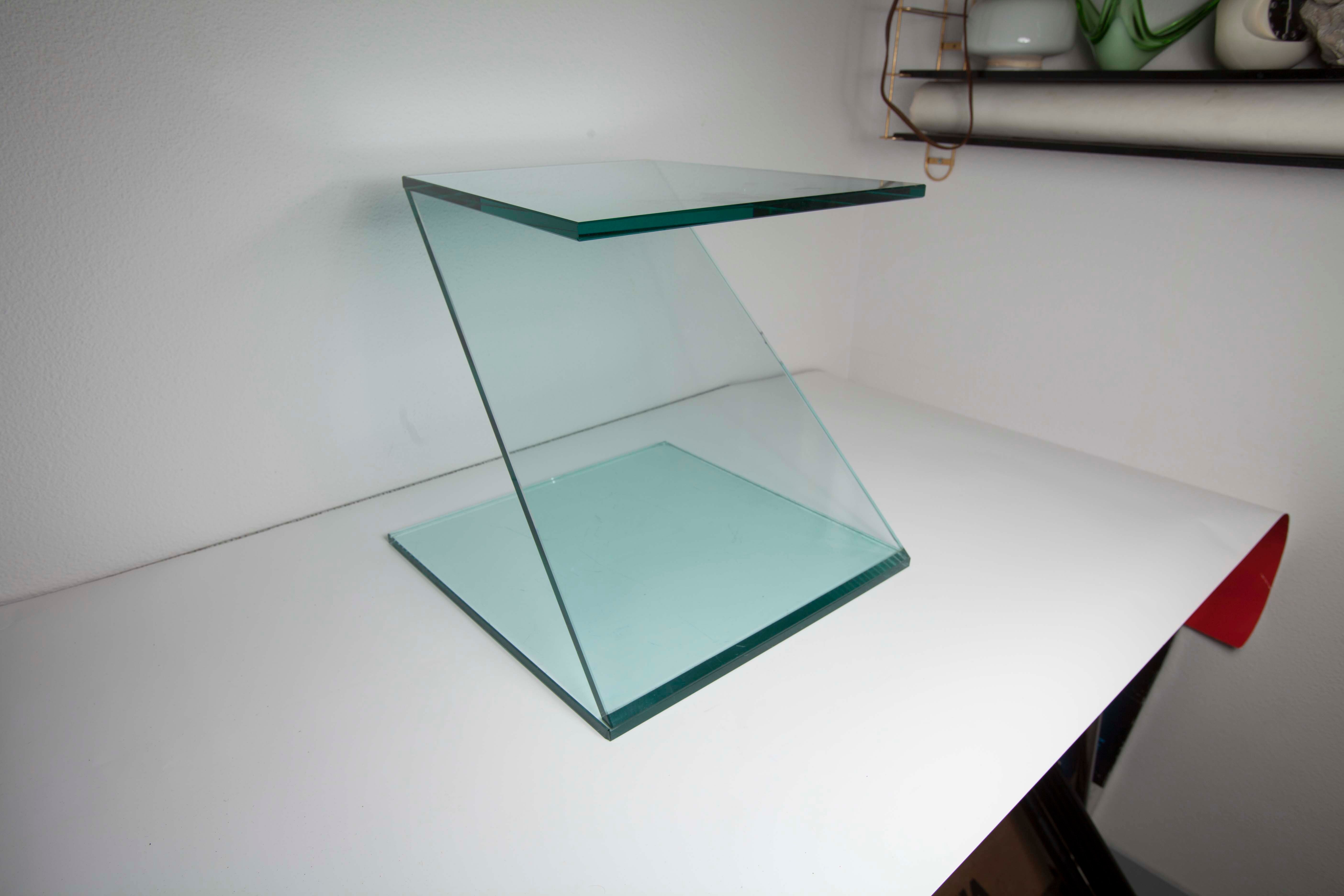 Z-shaped tempered glass side table