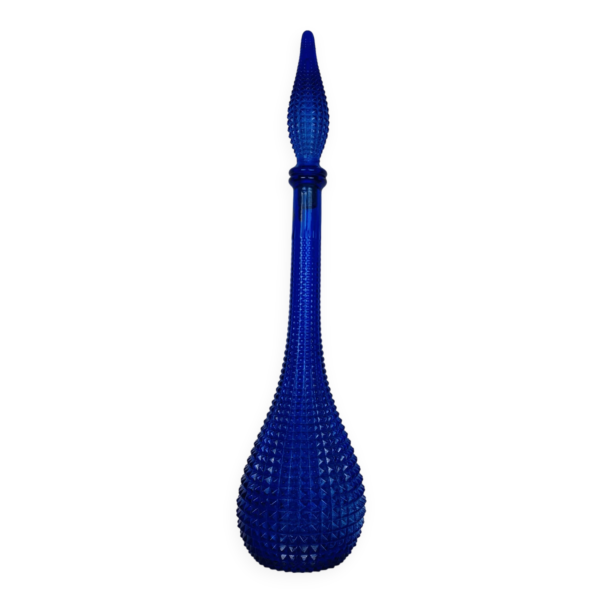 Carafe Empoli Italian bottle blue diamond glass, vintage