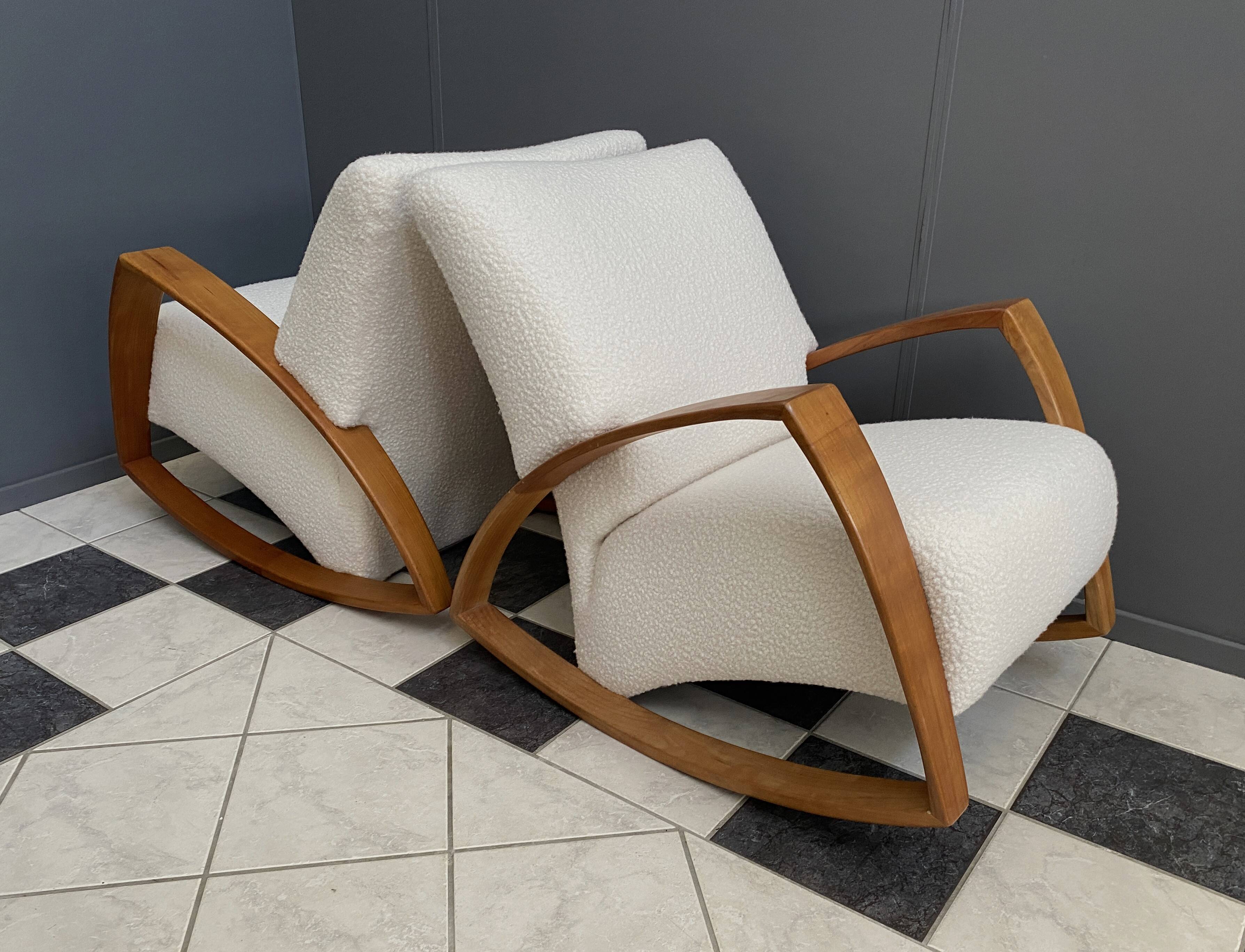 Pair of large rocking chairs reupholstered in White Boucle