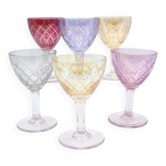 Set of 6 "Arlequin" cut glass liqueur glasses, 1970s.