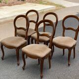 4 or 5 Louis Philippe chairs in solid wood and beige suede, upholstered