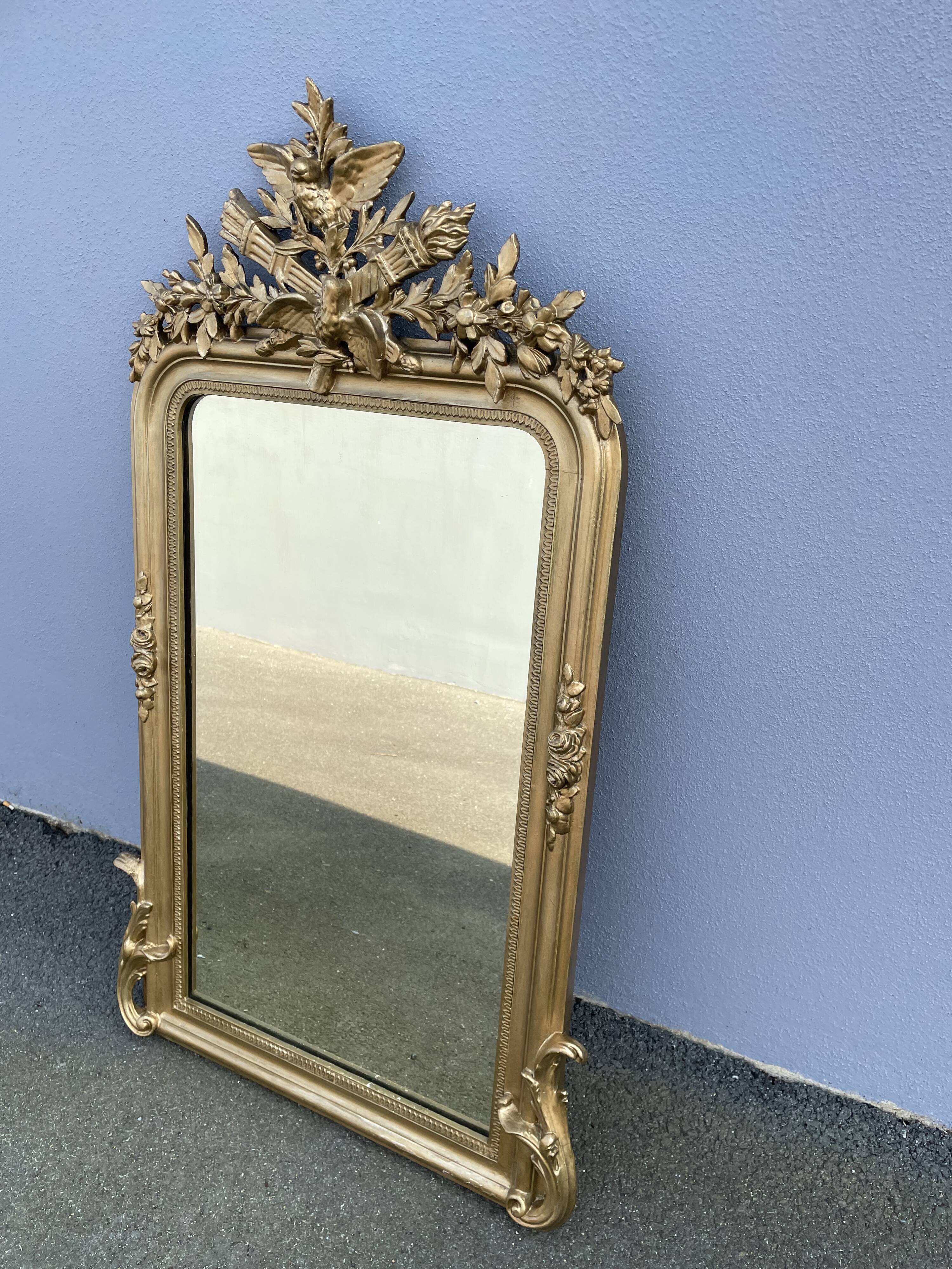 Miroir Napoléon III fronton oiseaux 112 x 67