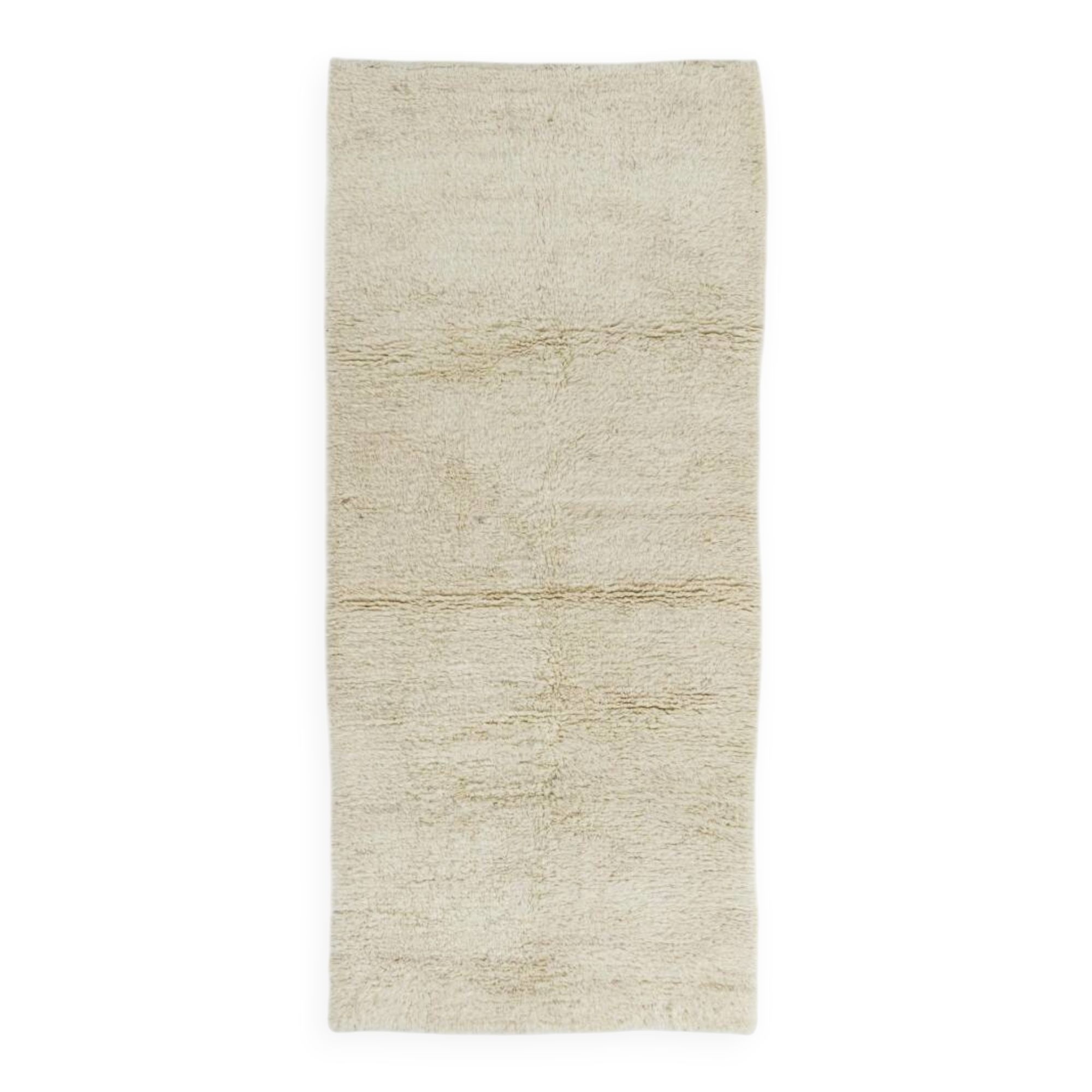 Minimalist Vintage Hand-Knotted Turkish Tulu Runner Rug Made of Natural Ivory Wool, Custom Options Available