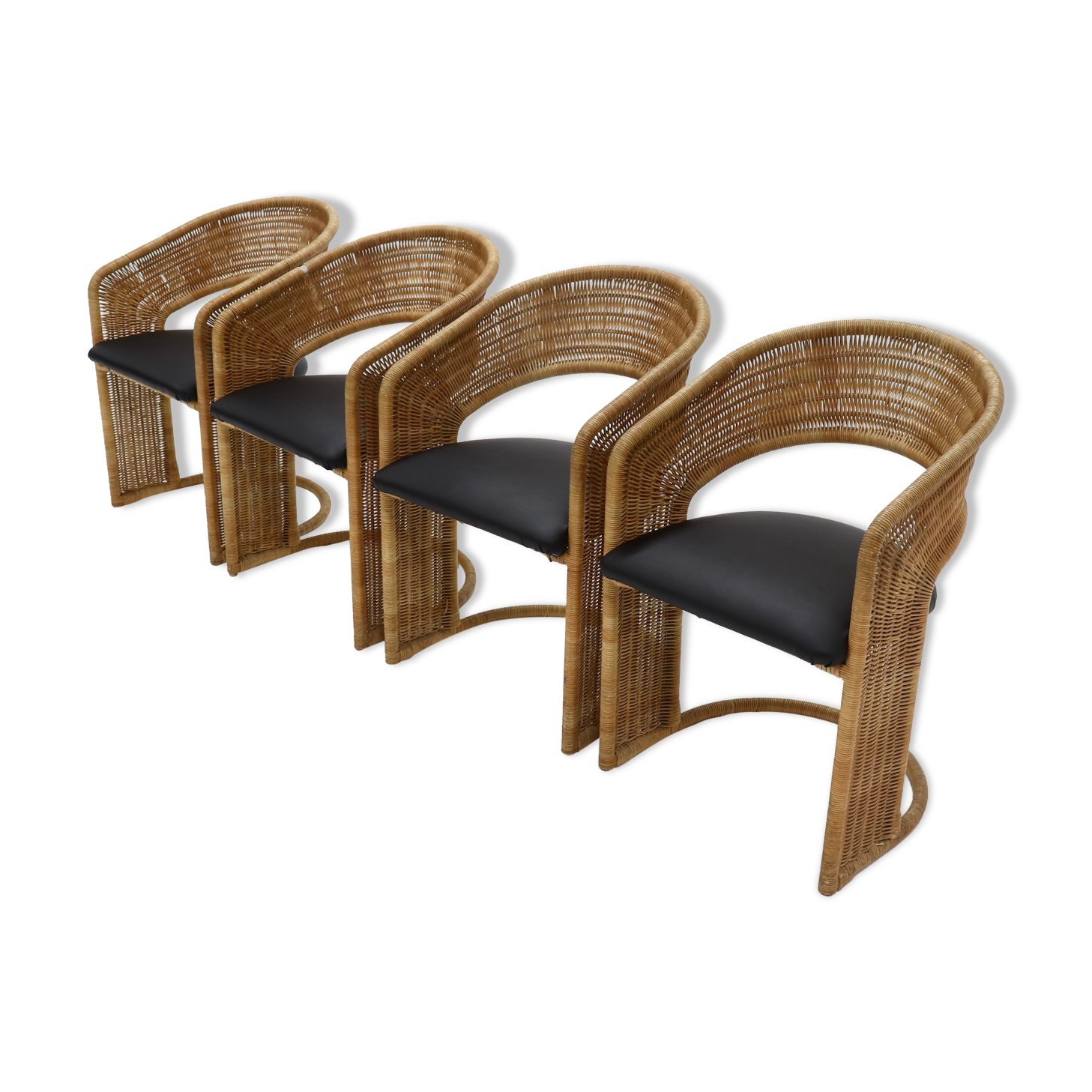 Set de 4 chaises de salle à manger en rotin par Luit van der Helm, Pays-Bas Années 1980