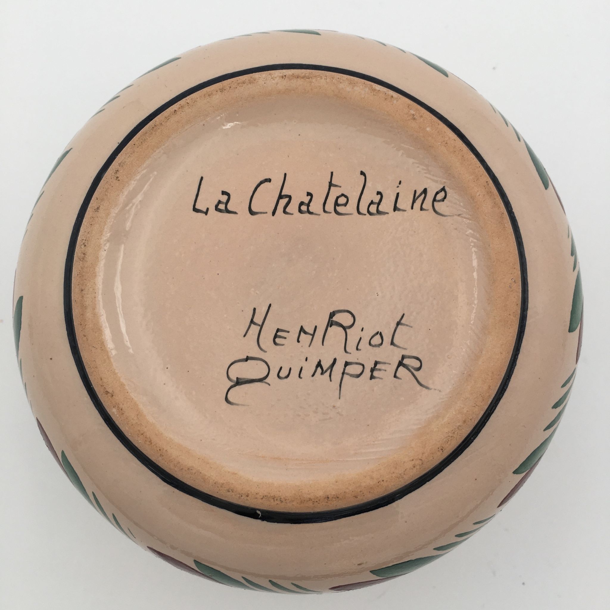 Vase ceramic ball, hand-painted, signed Henriot Quimper France 20th century