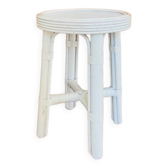 Tabouret vintage rotin blanc