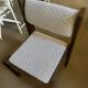 Pair of brutalist chairs in solid wood and jacquard fabric.