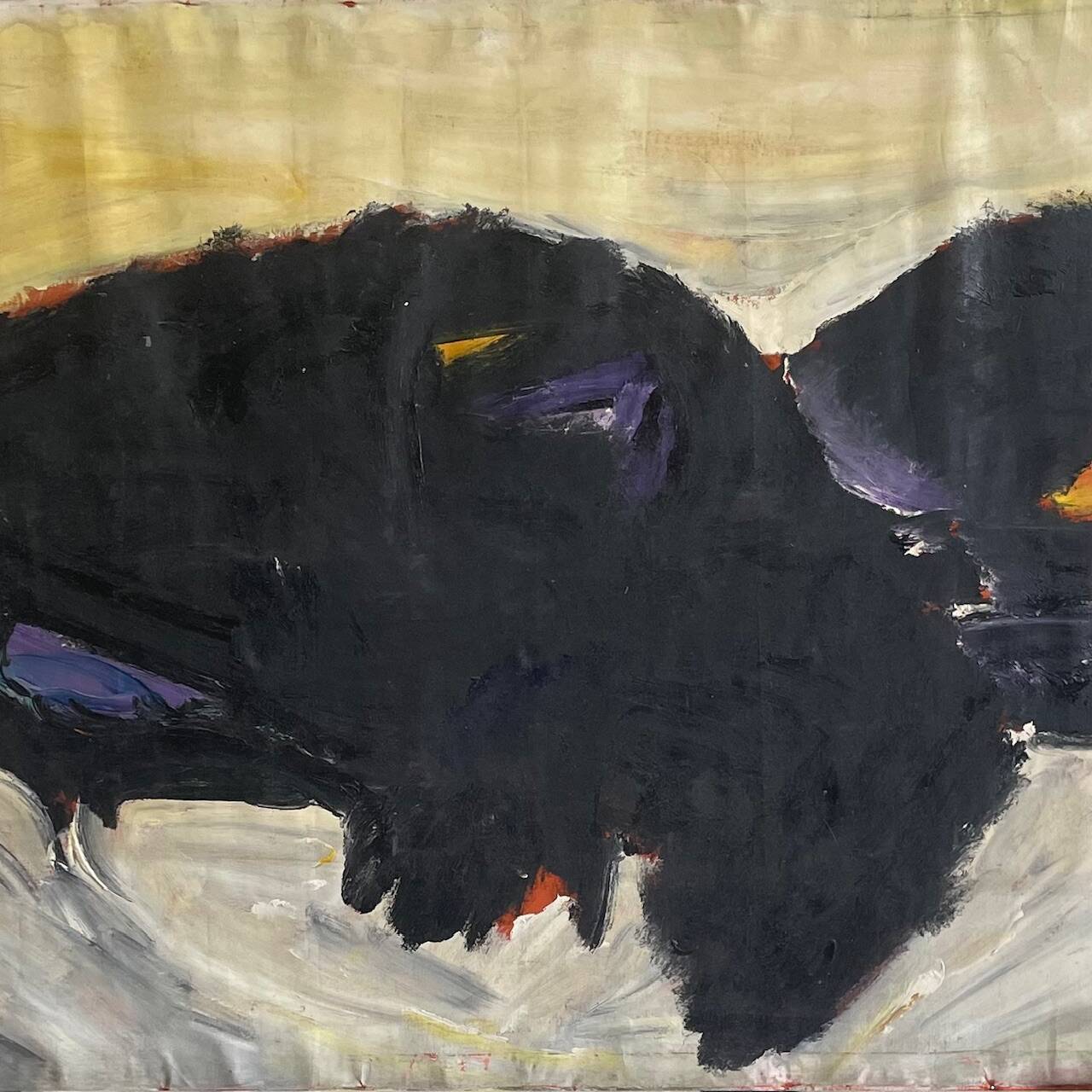 Large Acrylic Painting on Jute, 150 x 250 cm, unframed, ca 1980s