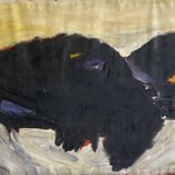 Large Acrylic Painting on Jute, 150 x 250 cm, unframed, ca 1980s