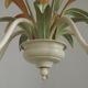 French Vintage Cream 5 Light Metal Chandelier Green and Peach Leaves