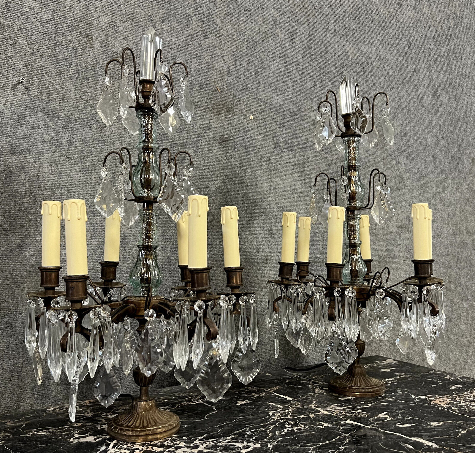 Pair of girandoles in bronze and patinated brass louis xv style circa 1930
