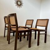 Lot 4 wooden and cane chairs Baumann design symphony model 70s vintage