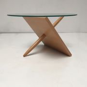 Sculptural beech wood and glass round coffee table Netherlands 1990s