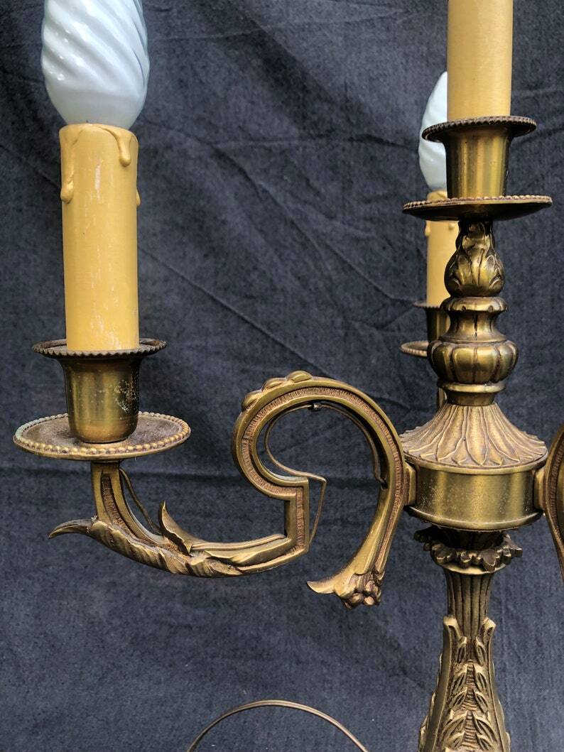 Vintage French Bronze and Brass Table Lamp: Louis XVI Style, 4-Branch C1950