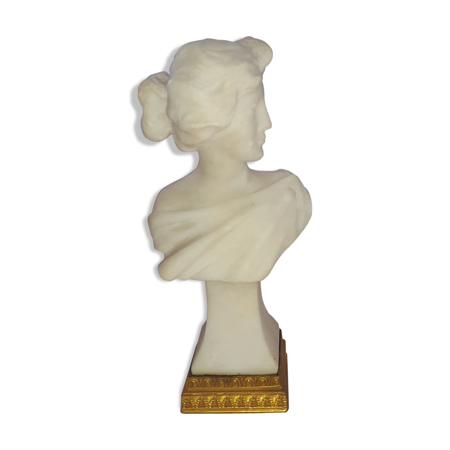 Art nouveau white marble bust;  woman
