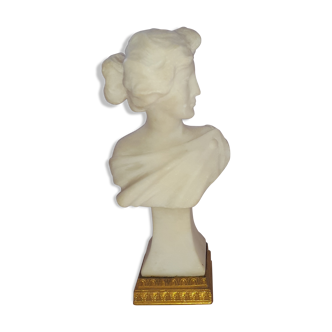 Art nouveau white marble bust;  woman