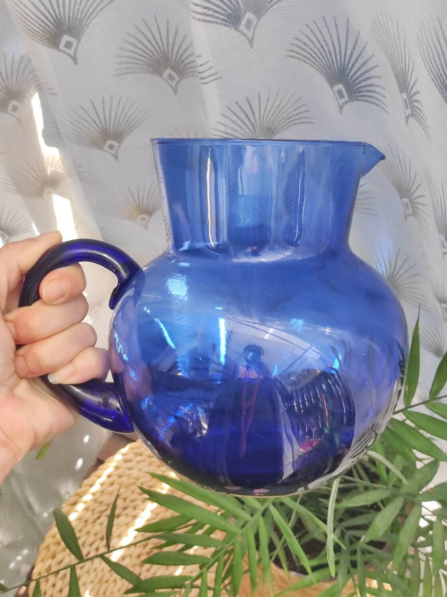 Vintage blue glass pitcher