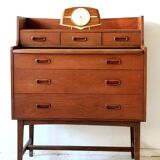 Mid-century curvy dressing table in teak with pull out mirror