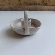 Vallauris grey candle holder with pink flowers, signed.