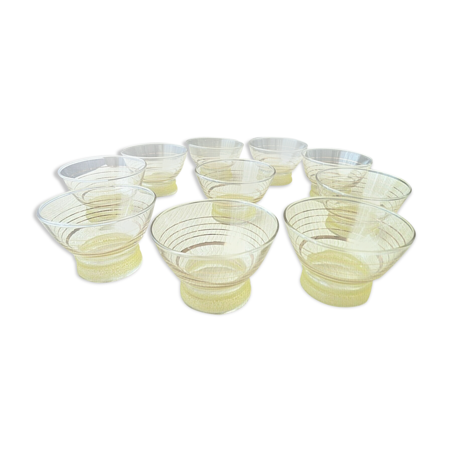 Set de 10 coupes vintage décor granité jaune et filets or
