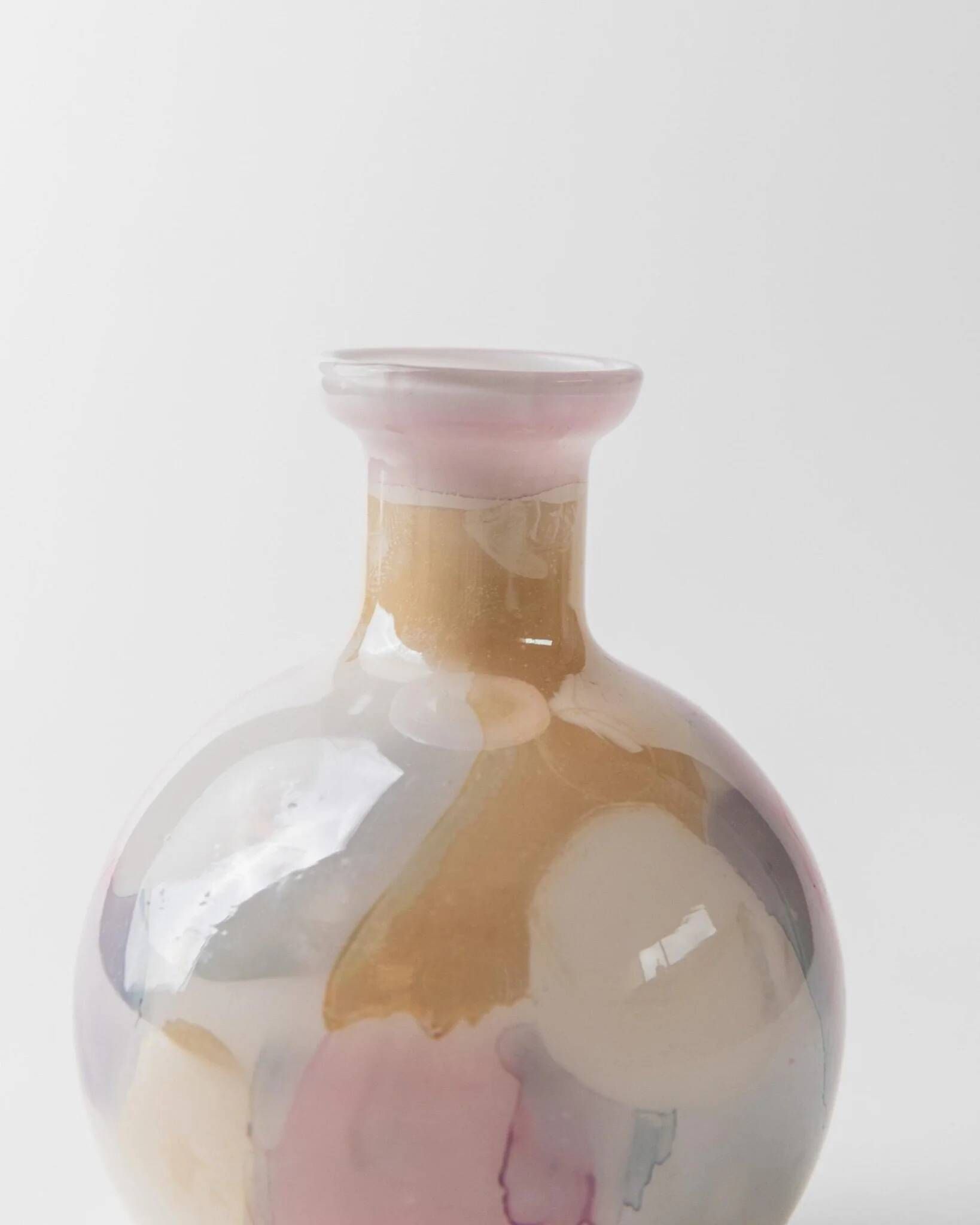 Milky White Murano Glass Vase with Pastel Dots Italian 1980s Vintage Table Decor