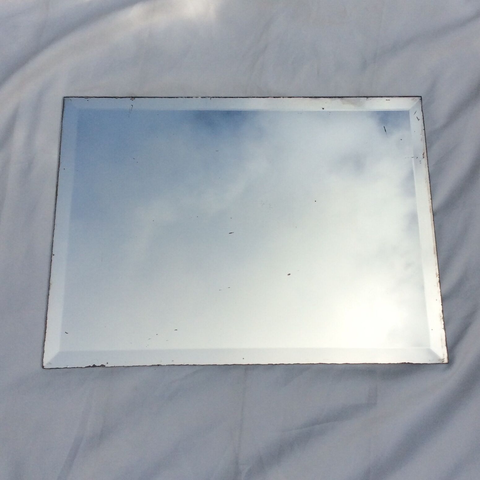 Old stitched mirror with beveled edges dimension: height -81cm- width -60.5cm- weight -8kg-