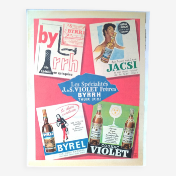 Une publicité papier vin apéritif Byrel rhum  cognac Byrrh  issue revue d'époque