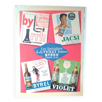 Une publicité papier vin apéritif Byrel rhum  cognac Byrrh  issue revue d'époque