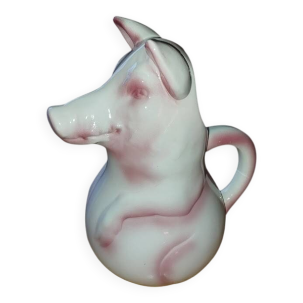 Grand pichet cochon en faïence – Saint-Clément France, état exceptionnel