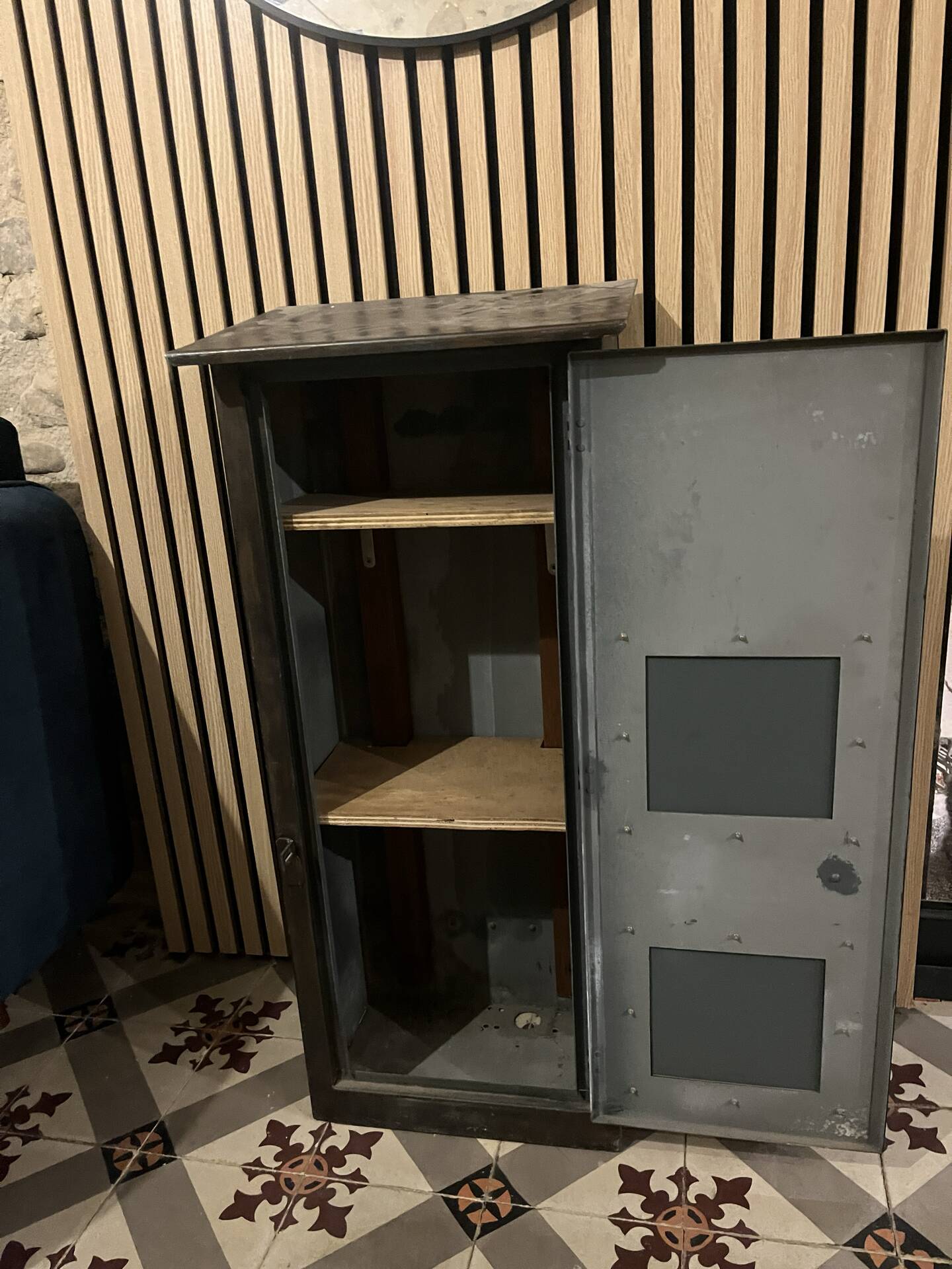 Old industrial metal cabinet – vintage workshop furniture