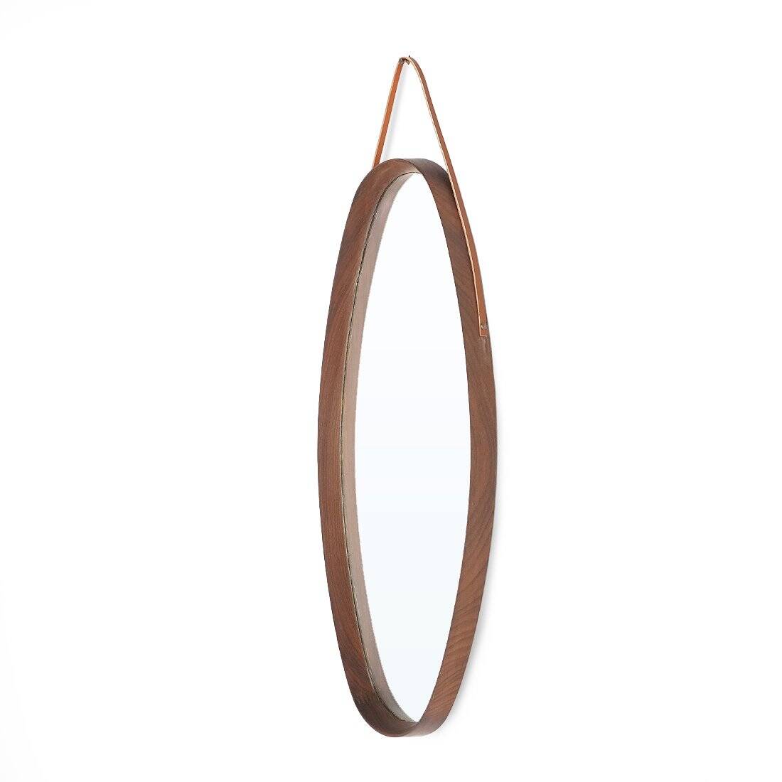 Oval wall mirror in teak, 1960s