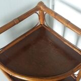 Corner shelf, corner unit, in wicker and wood