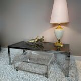 Chrome coffee table and smoked glass from the 70s