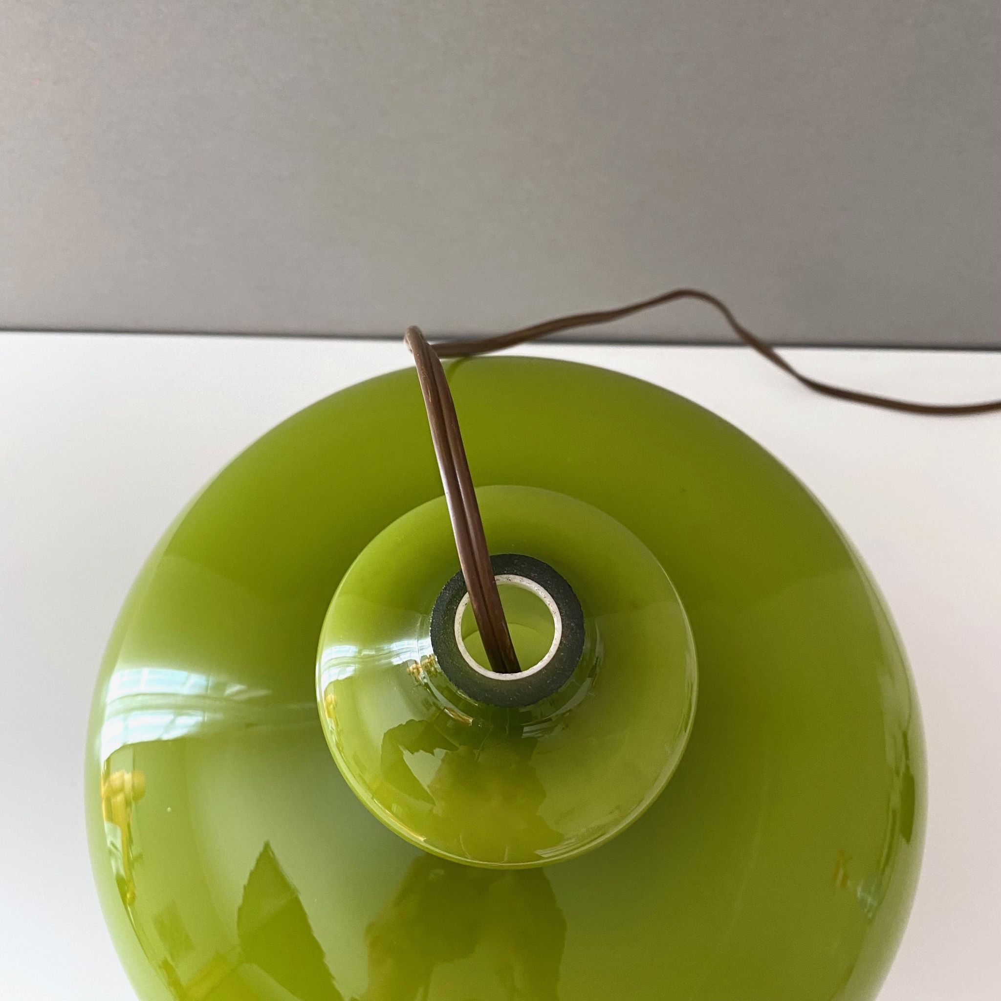 Vintage lamp, green opal glass hanging lamp, mid century interior, scandinavian design, 60's 70's