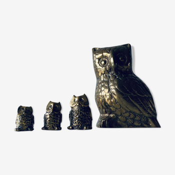 Brass owl family