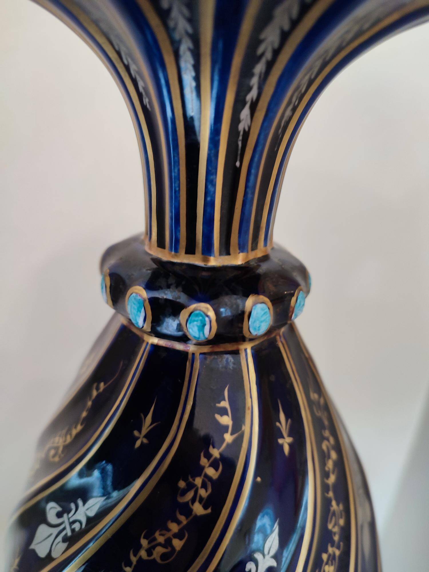 Two-handled baluster vase in late 19th century earthenware from the Gustave Asch factory (1856-1911)