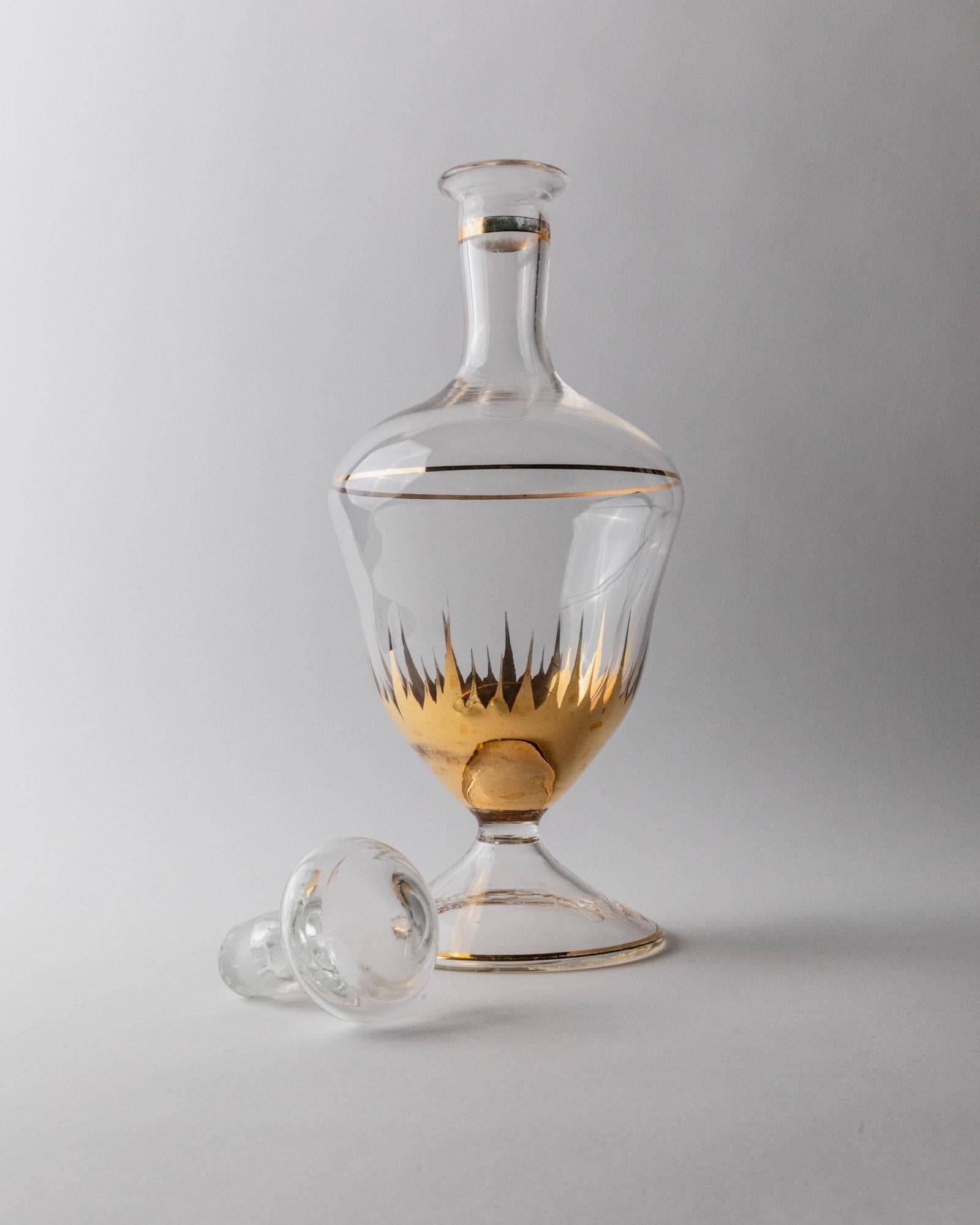 Carafe vintage en verre de Murano des années 1960, verre clair avec détails dorés et bouchon