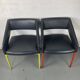 Pair of metal and leather armchairs / Green & Red