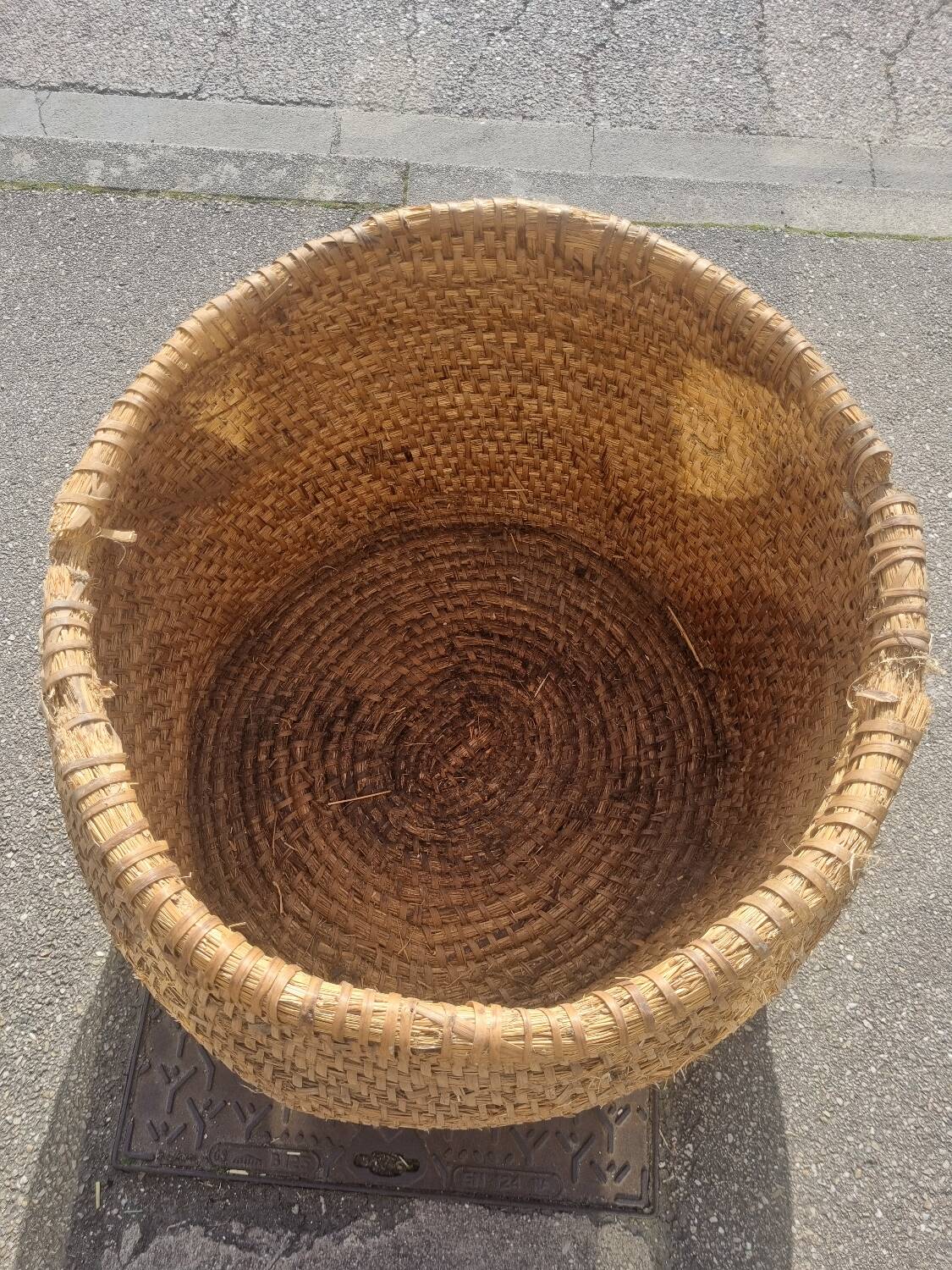 Vintage rattan grain basket