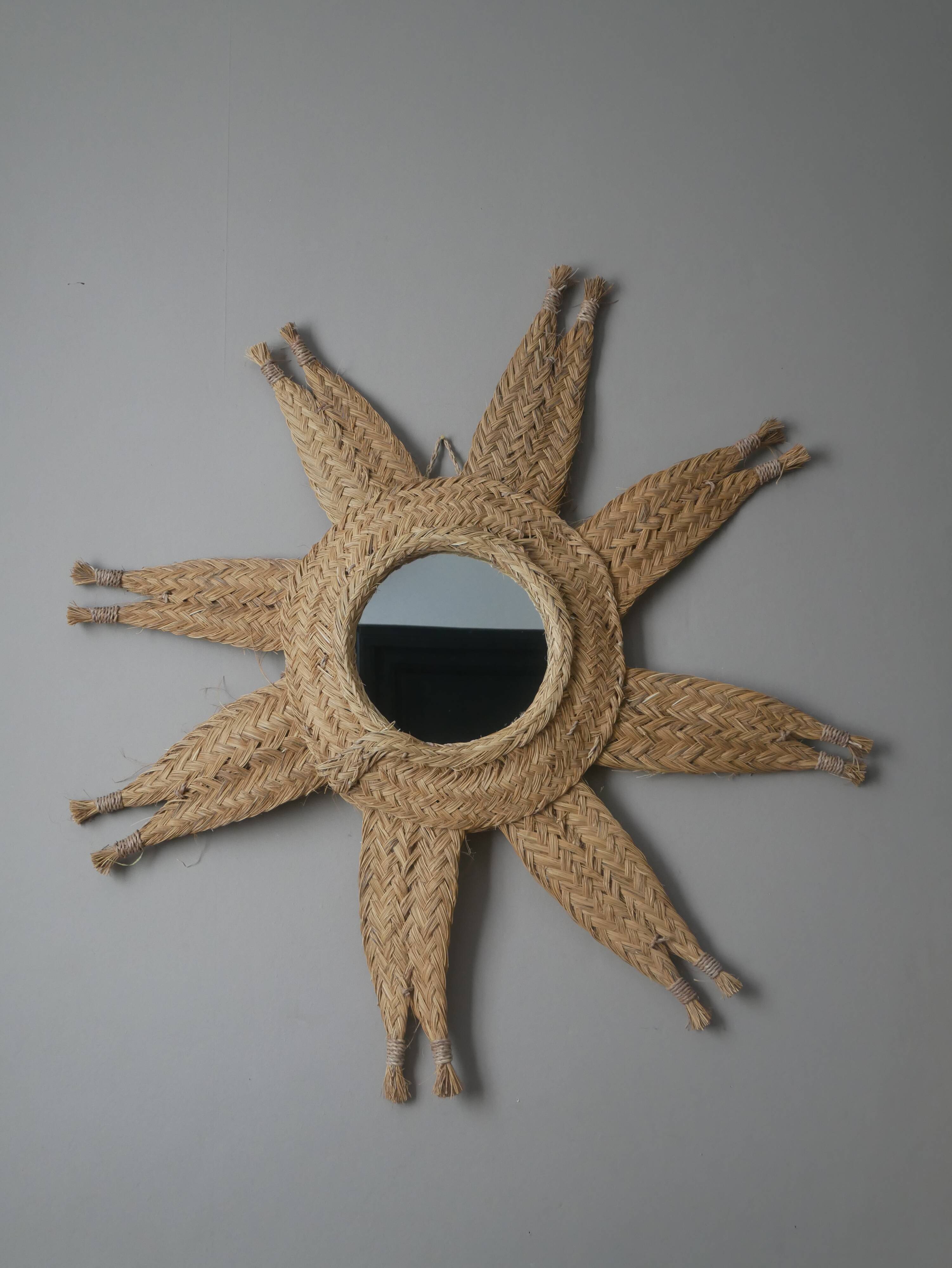 Sun mirror handmade woven straw ethnic bohemian tribal decoration