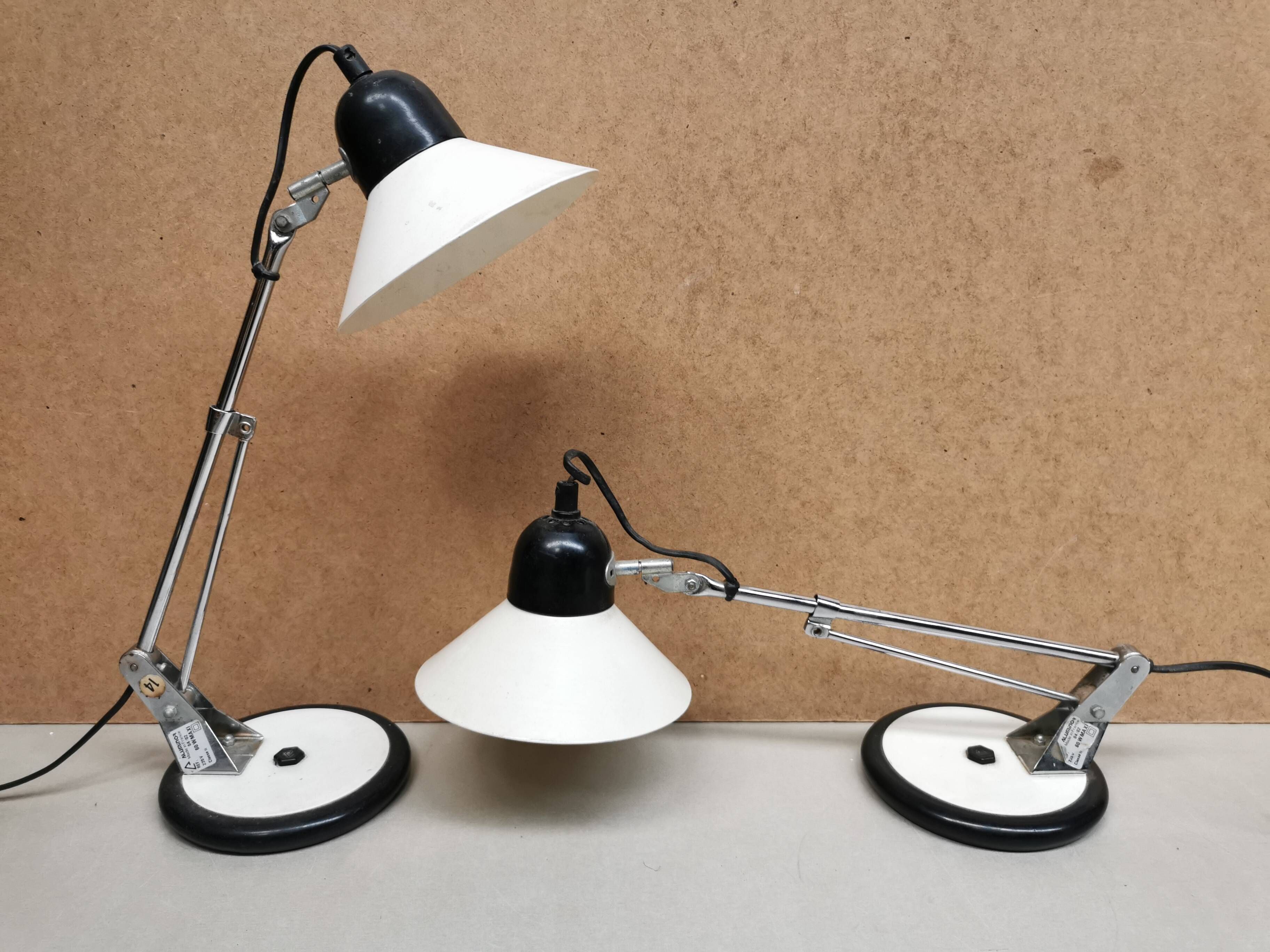 Pair of vintage desk lamps from the 60s and 70s aluminor