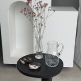 Glass carafe with handle with etched geometric grid pattern